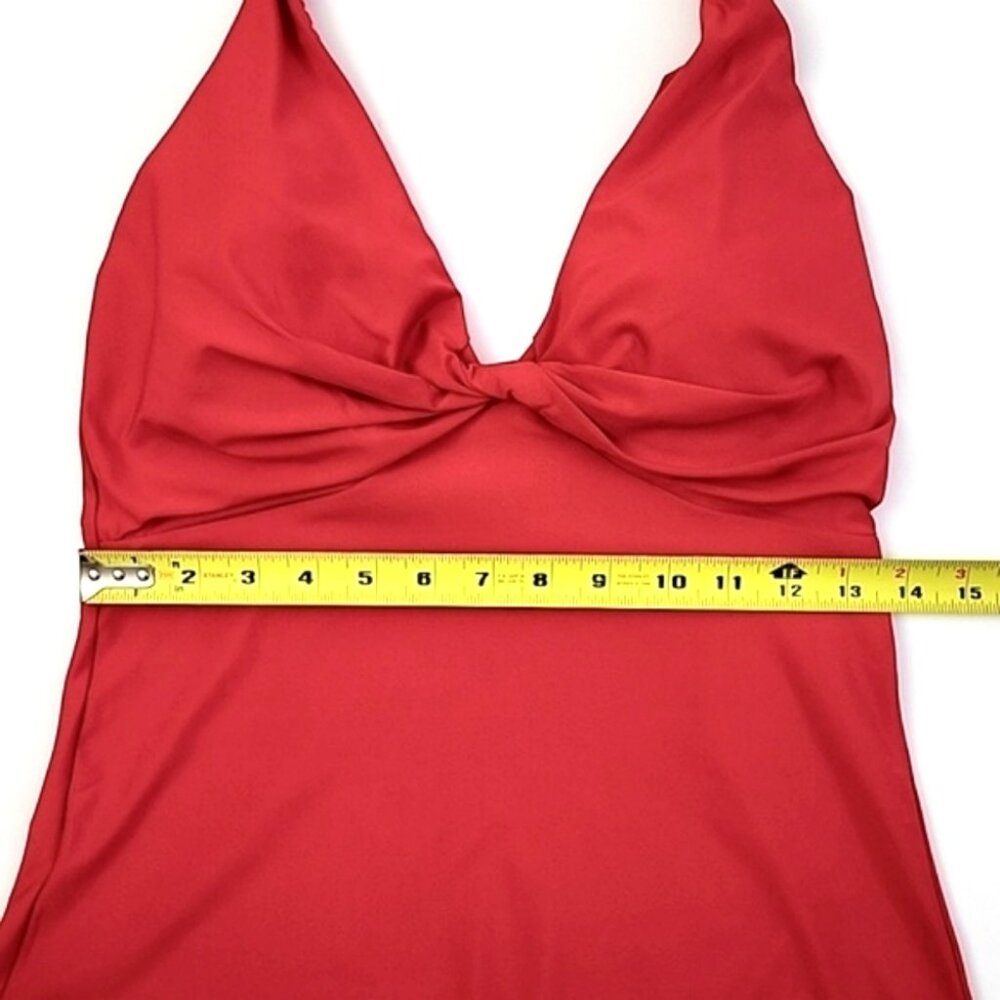 DKNY Women's Red Halter Tankini Top V Neck Padded Cups 4-Way Stretch Sz M - Picture 10 of 11